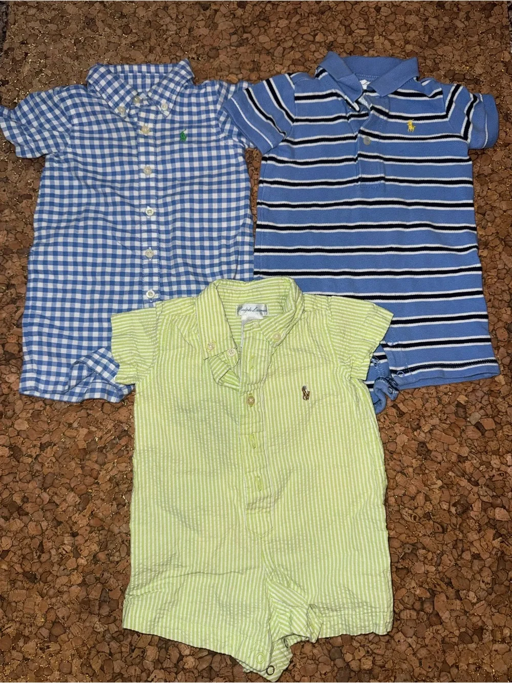 Ralph Lauren Baby Boys Blue & Lime Polo Romper Set size 3 months